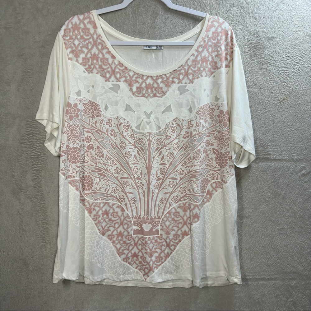 Dex‎ Pastel Pink White Short Sleeve T-shirt Plus Size 2X Girly Coquette